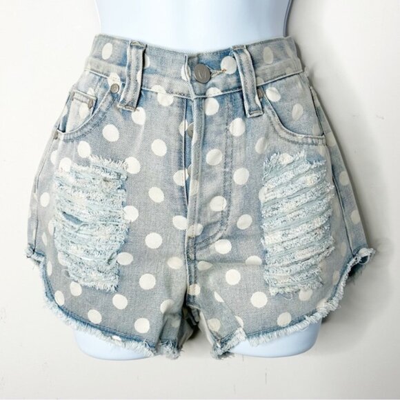 Revolve Mink pink Sugar Magnolia Jean Shorts Polka Dot Cut offs High Waist - Picture 2 of 16
